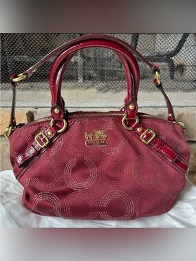 Coach Madison Dotted Op Art Sophia Satchel in Crimson wine red